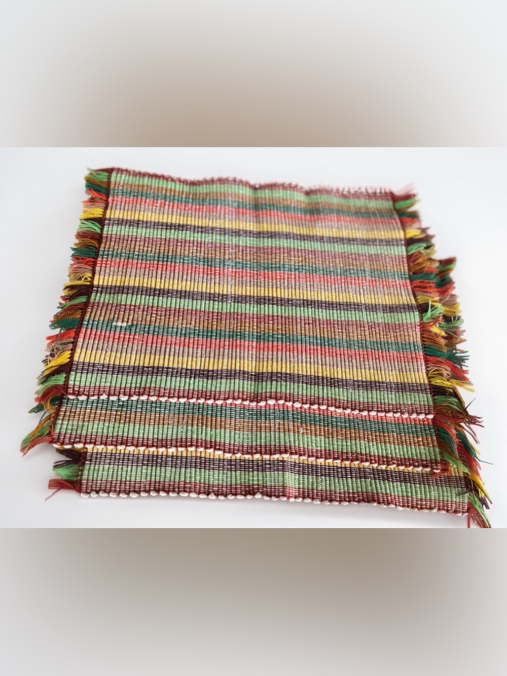 Set of 3 Woven Placemats Boho Stripe Fringe Table Decor